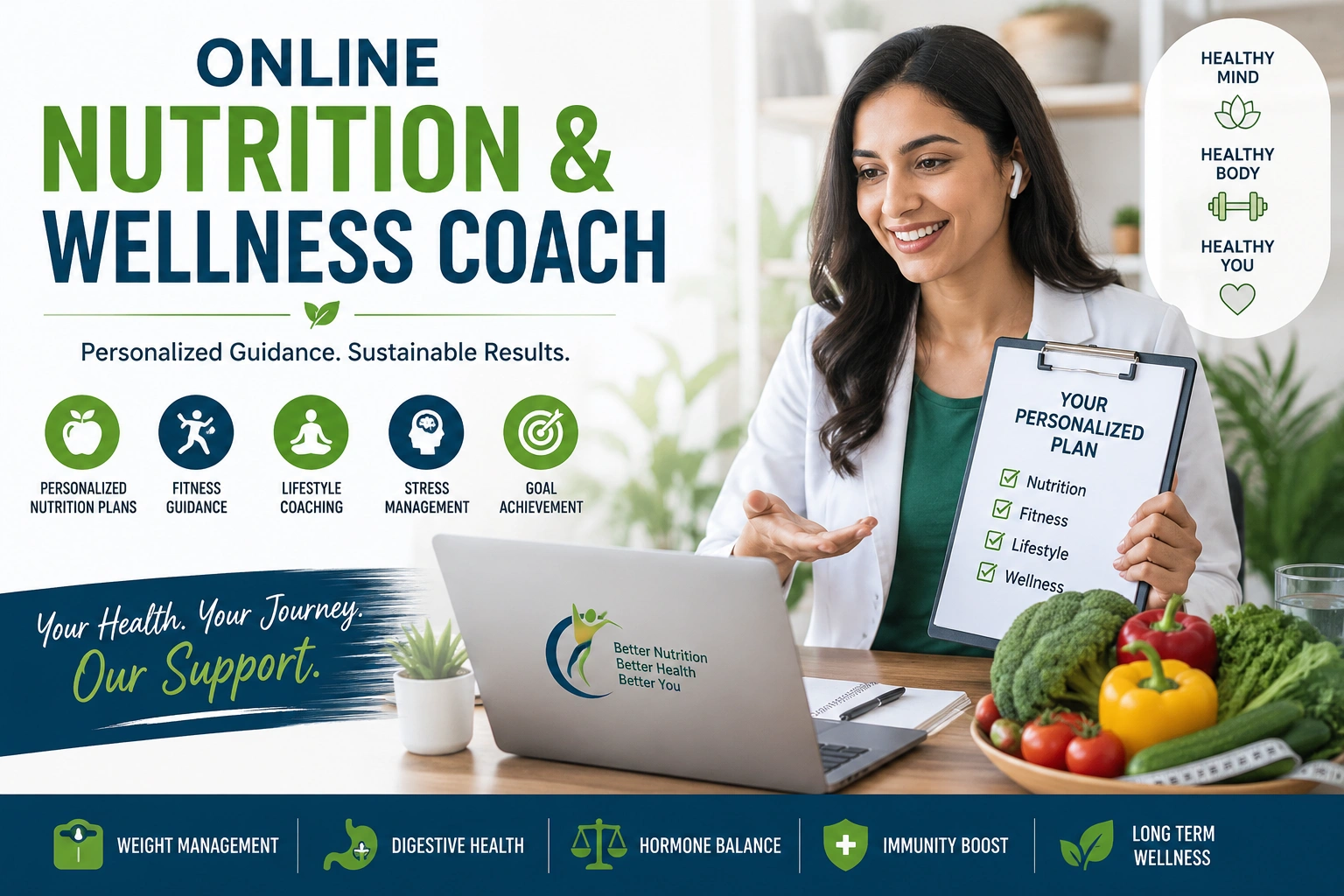 Online nutrition coach helping client with personalized healthy diet plan